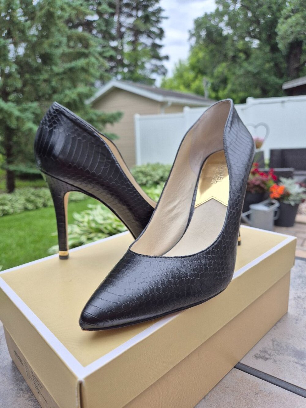 Michael Michael Kors Black Embossed 'Adrianna' Heels, Size 9.5